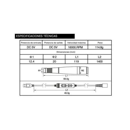 Micromotor portatil USB PEN MISTRAL TECHNOFLUX 16000 rpm - Imagen 5